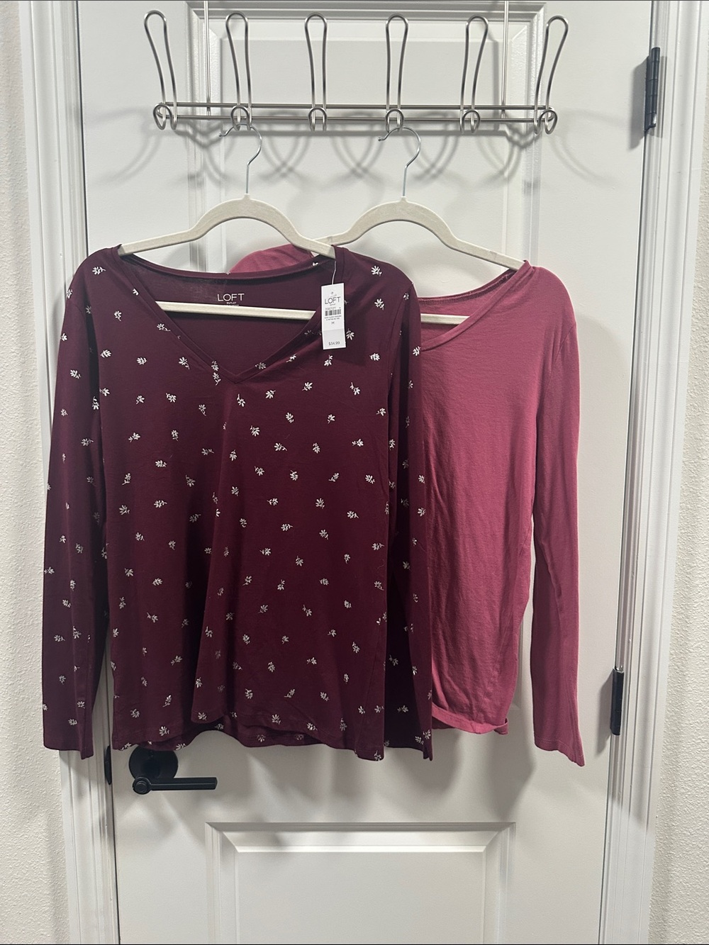 LOFT Burgundy Long-Sleeve Tops – Solid & Floral Set